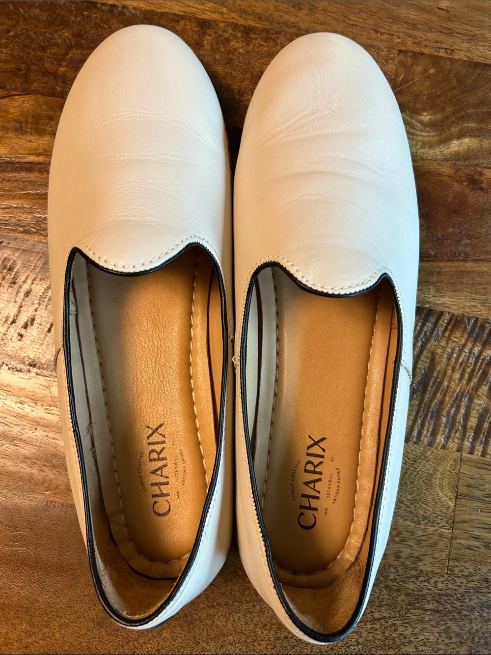 CHARIX Women's Cream Slip-On Loafers with Black Trim